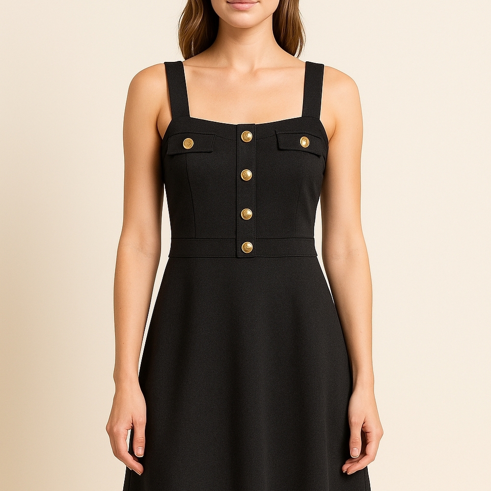 Michael Kors Collection Black Mini Dress with Gold Buttons